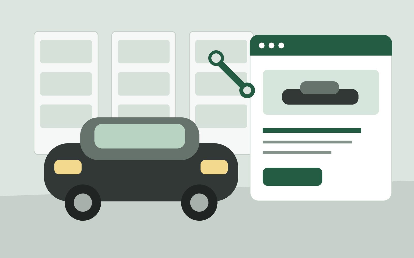 Illustration of an auto repair shop and a simple business website