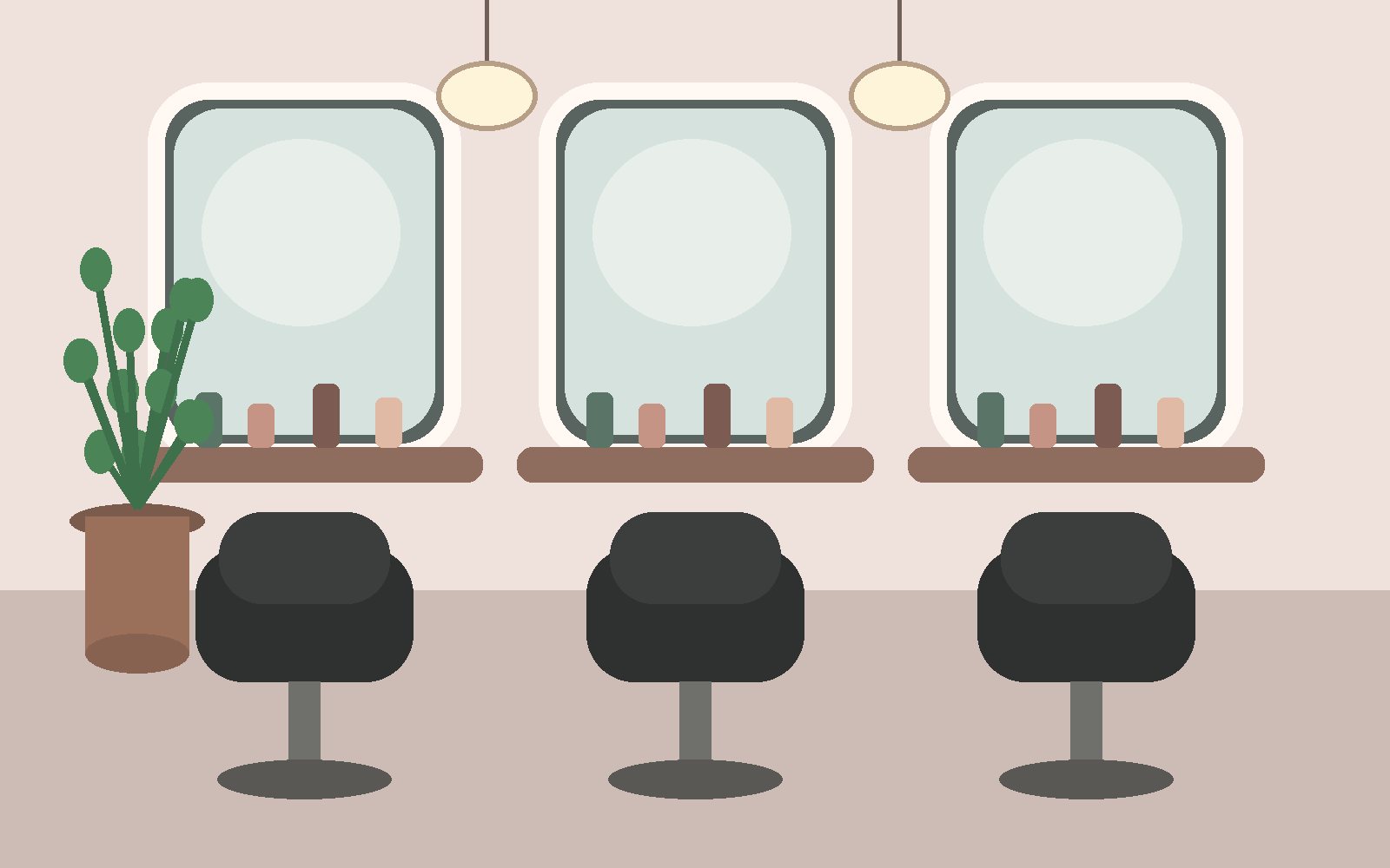 Illustration of a modern beauty salon with mirrors and styling chairs