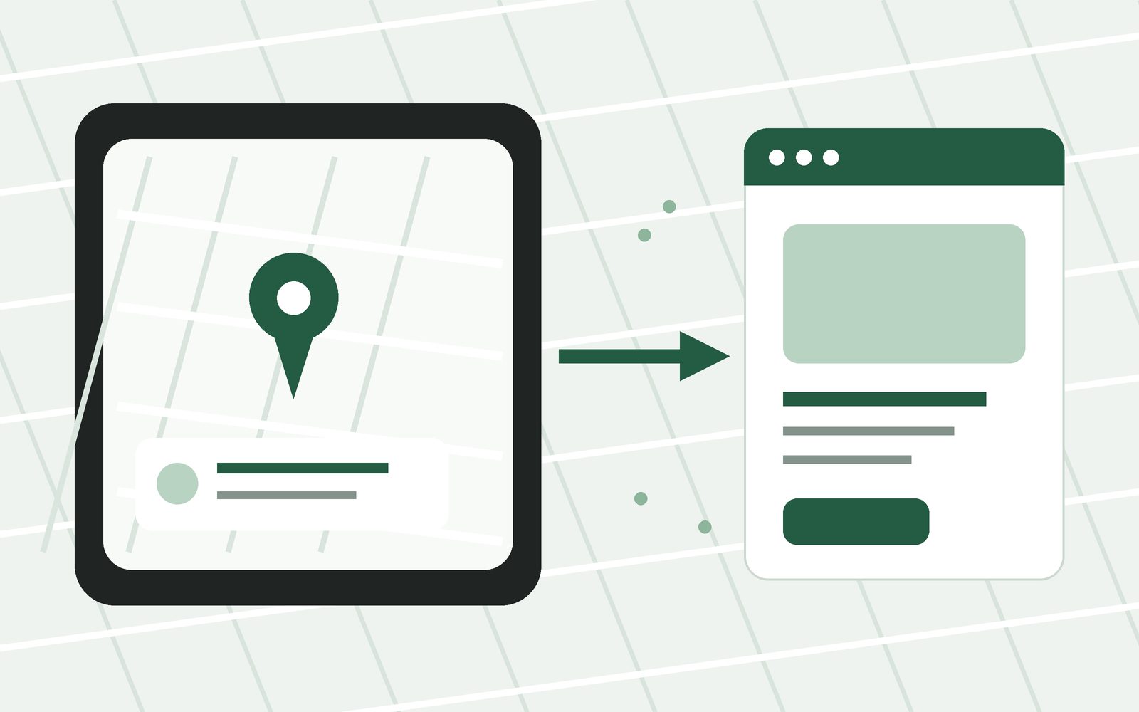 Illustration showing a map listing being turned into a business website