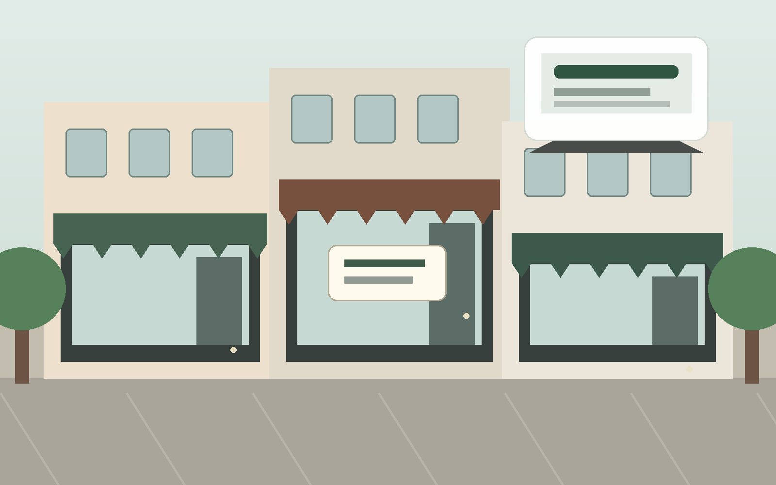 Illustration of local storefronts with a simple website card